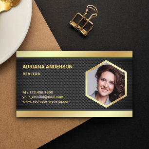 Svart Mesh Guld Folie Fastighets Foto Realtor Visitkort