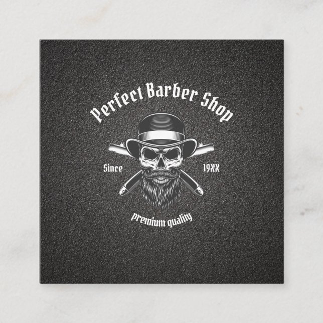 Svart Metall Beard Modern Elegant Barber Salon Fyrkantigt Visitkort (Framsida)