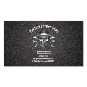 Svart Metall Beard Modern Elegant Barber Salon Magnetiska Visitkort