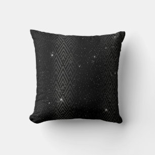 Svart metallisk folie & glitter Glam Art Deco Kudde