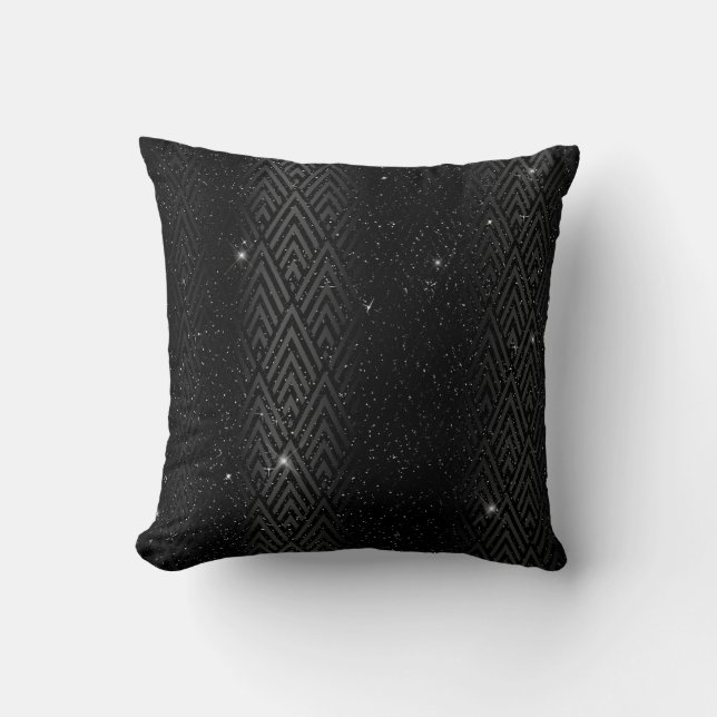 Svart metallisk folie & glitter Glam Art Deco Kudde (Framsida)