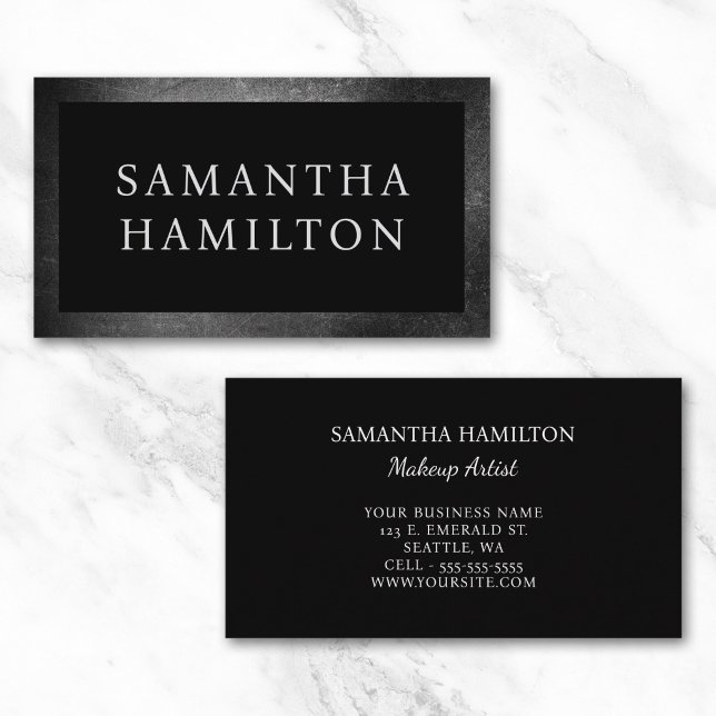 Svart metallisk kant med distressed-effekt visitkort (Black Distressed Metallic Border Business Card)