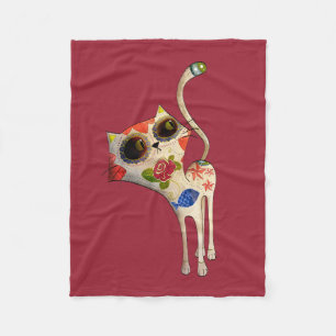 Svart mexicansk day of the deadkatt fleecefilt