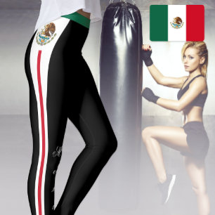 Svart Mexikanska mode-balkar, mexikanska Flagga Leggings