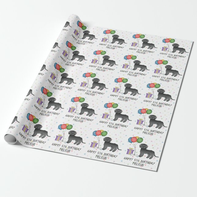 Svart Mini Goldendoodle Söt Tecknad Hund Födelseda Presentpapper (Utrullad)