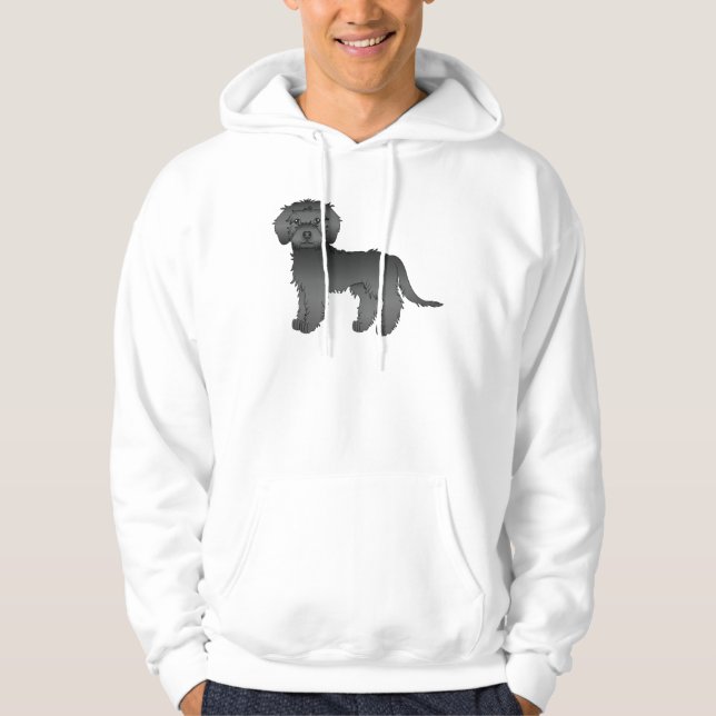 Svart Mini Goldendoodle Söt Tecknad Hund Hoodie (Framsida)