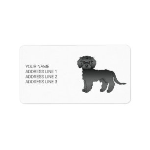 Svart Mini Goldendoodle Tecknad Hund & Text Adressetikett