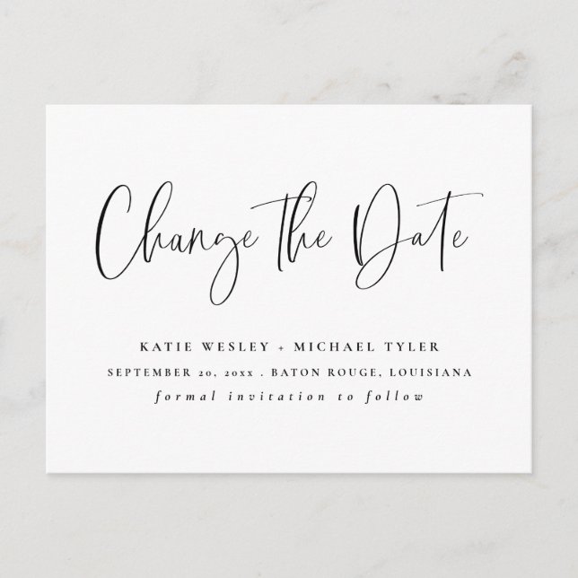 Svart minimal Ändra datummeddelanden Meddelande Vykort (Framsida)