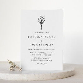 Svart minimal Blommigt Bouquet QR-kod Bröllop Inbjudan Vykort