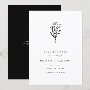 Svart minimal botaniskt Bouquet QR-kod Spara Datumet