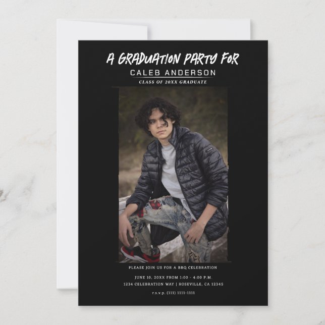Svart Minimal Fotografi Foto Examenfest Inbjudningar (Framsida)