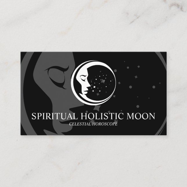 Svart Minimal Modern Celestial Andlig Månstjärna Visitkort (Framsida)
