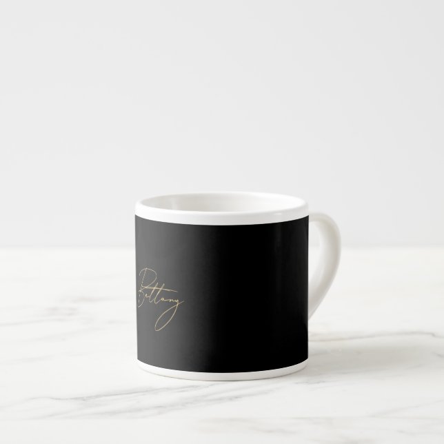 Svart minimal och Elegant Guld-skript Namn Espressomugg (Framsida höger)