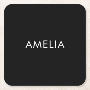 Svart minimal Professionell enkel Namn Underlägg Papper Kvadrat