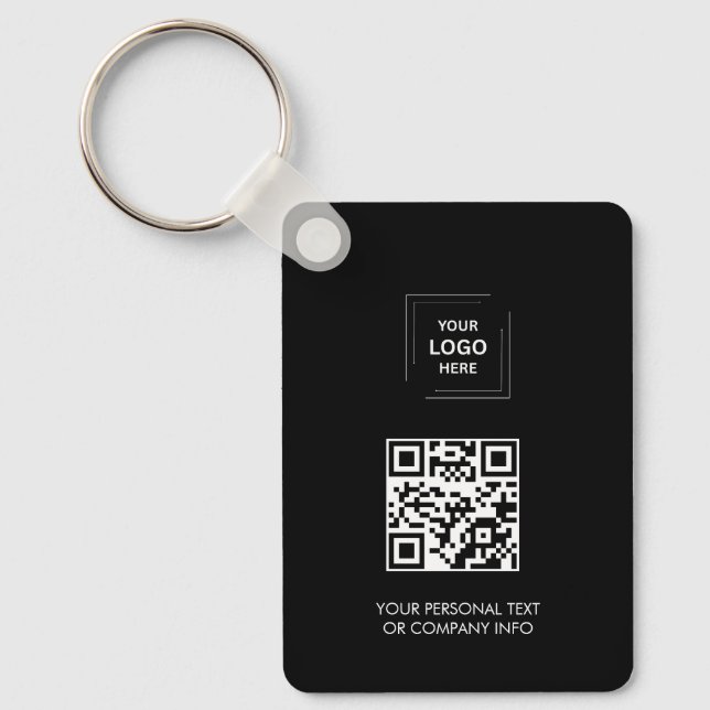 Svart Minimal QR Affärslogotyp Nyckelring Design (Framsida)
