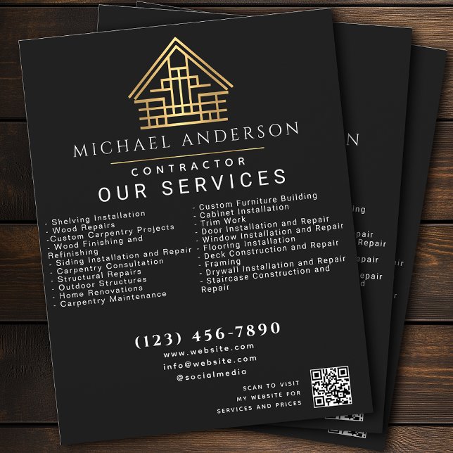 Svart, minimal QR-kod för Byggnad i hemmet Reklamblad (Skapare uppladdad)