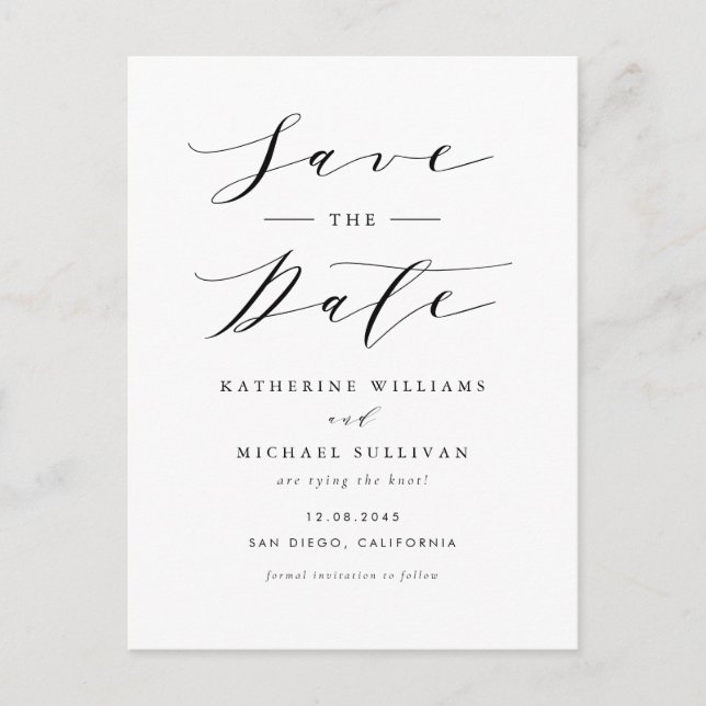 Svart minimal QR-kod för skript Spara datum Vykort (Framsida)