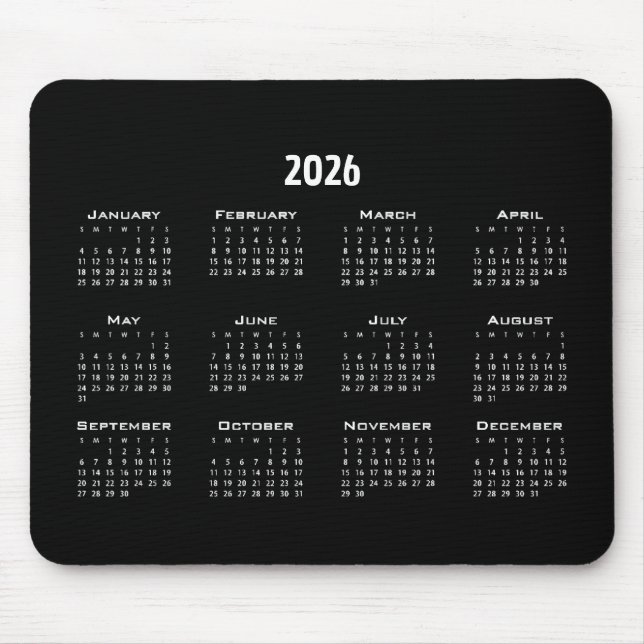 Svart minimal vanlig kalender | Modern enkel Musmatta (Framsidan)