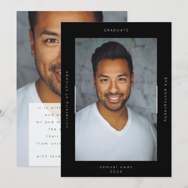 Svart minimalism Porträtt Photo College Universite Meddelande (Fram/baksida)