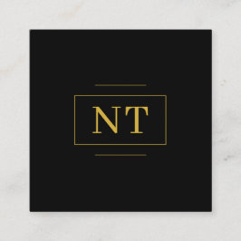 Svart minimalist kantmonogram med initialer i guld fyrkantigt visitkort