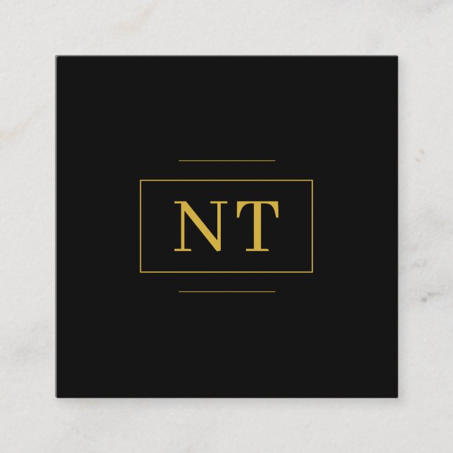 Svart minimalist kantmonogram med initialer i guld fyrkantigt visitkort (Framsida)