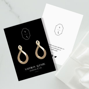 Svart minimalistisk anpassningsbar monogram örhäng visitkort