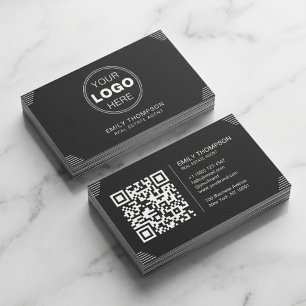 Svart minimalistisk Art Deco QR-kodlayout Visitkort