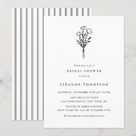 Svart, minimalistisk Blommigt Bouquet-Möhippa Inbjudningar