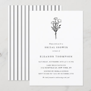Svart, minimalistisk Blommigt Bouquet-Möhippa Inbjudningar
