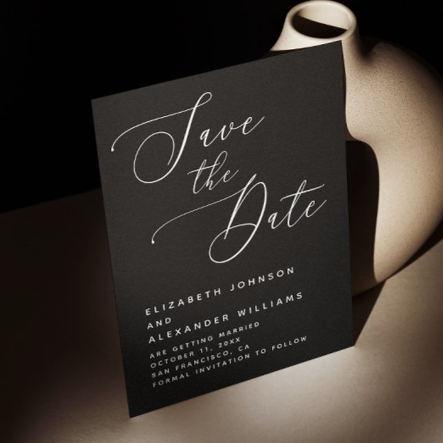 Svart minimalistisk bröllop | Elegant modern skrif Spara Datumet (Skapare uppladdad)