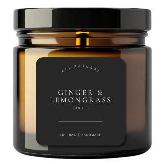 Svart, minimalistisk, centrerad, ljussken etikett