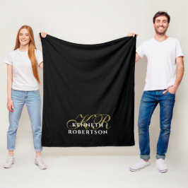 Svart minimalistisk elegant monogram för män  fleecefilt