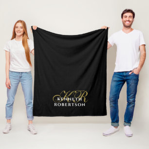 Svart minimalistisk elegant monogram för män fleecefilt