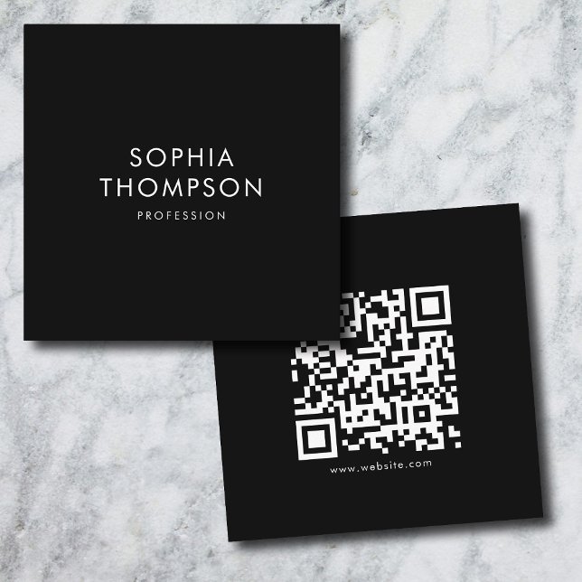 Svart, minimalistisk enkel fet QR-kod Fyrkantigt Visitkort (Black Minimalist Simple Bold QR Code Square Business Card)