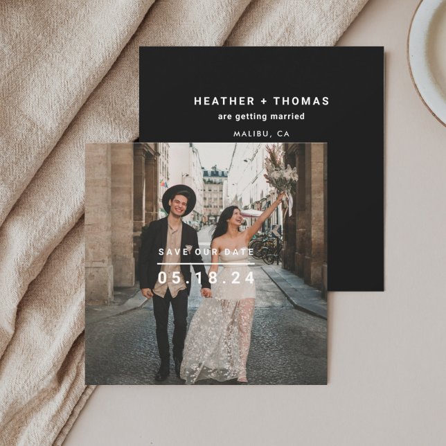 Svart, minimalistisk foto Spara vårt datumkvadrat Spara Datumet (Skapare uppladdad)