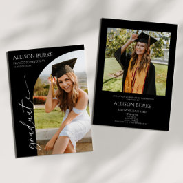 Svart, minimalistisk fotobåge, Studentfest Inbjudningar