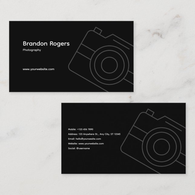 Svart minimalistisk fotograf visitkort (Fram/baksida)