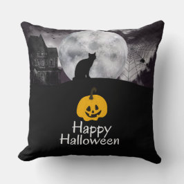 Svart minimalistisk Happy halloween Kudde