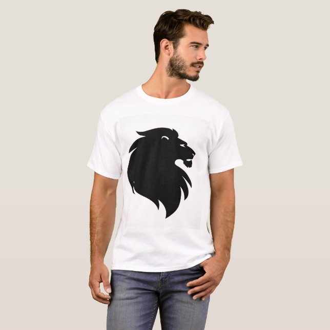 Svart Minimalistisk Lejon Siluett Herr T-Shirt (Hel framsida)