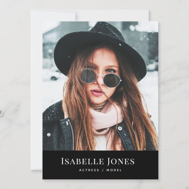 Svart, minimalistisk modellagringskort 3 Photo Com (Framsida)