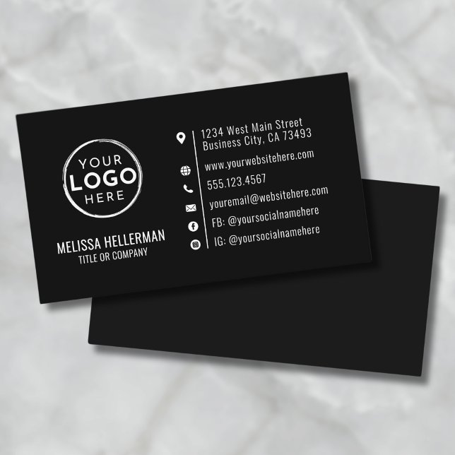 Svart minimalistisk modern anpassad logotyp visitkort (Black Minimalist Modern Custom Logo Business Card )