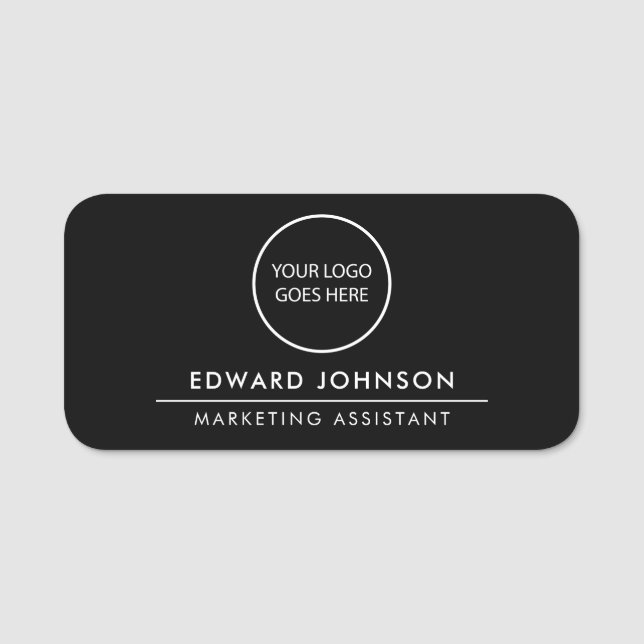 Svart minimalistisk modern logotyp anställd person namnbricka (Framsida)