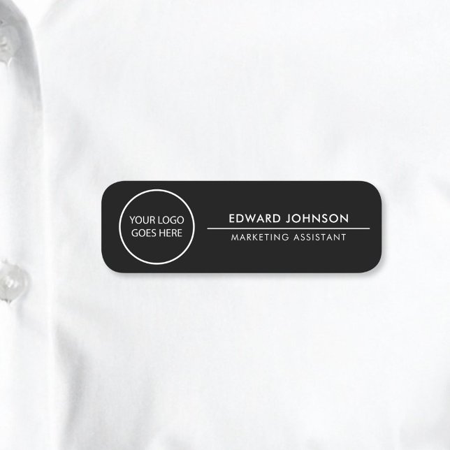 Svart minimalistisk modern logotyp anställd person namnbricka (Black Minimalist Modern Logo Employee Staff Name Tag)