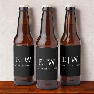 Svart, minimalistisk modern monogramElegant Ölflaska Etikett