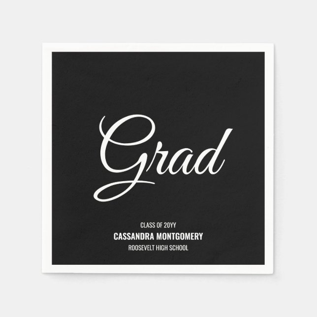 Svart, minimalistisk modern Studentfest Pappersservett (Framsidan)