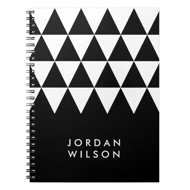 Svart, minimalistisk modern vit triangel Mönster Anteckningsbok (Framsidan)