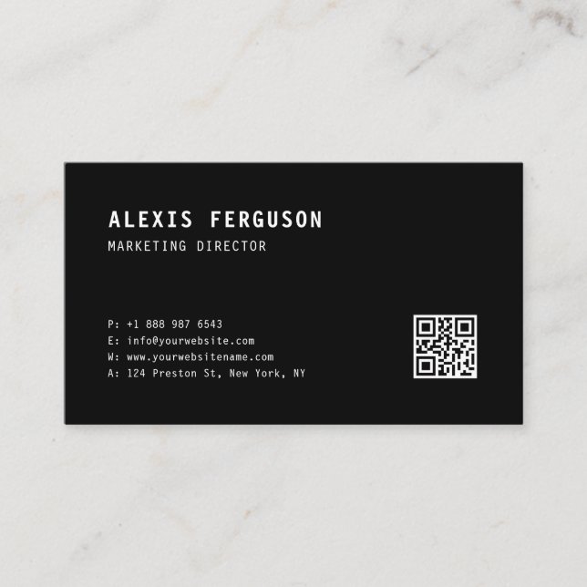 Svart minimalistisk QR-kod för enkel typografi Visitkort (Framsida)