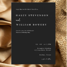 Svart minimalistisk skript chic formell bröllop