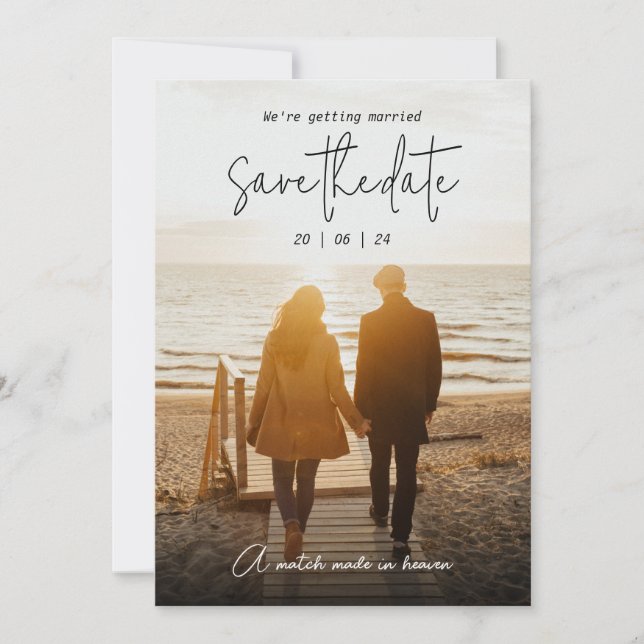 Svart minimalistisk Spara datum med foto, Boho  Datumet (Framsida)