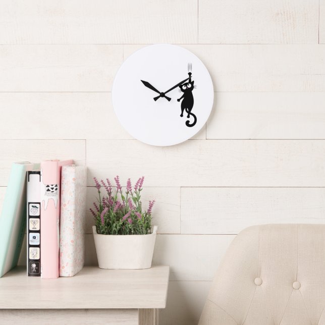 Svart minimalistisk väggkonst utskrivbar, söt mode stor klocka (Läsesal)